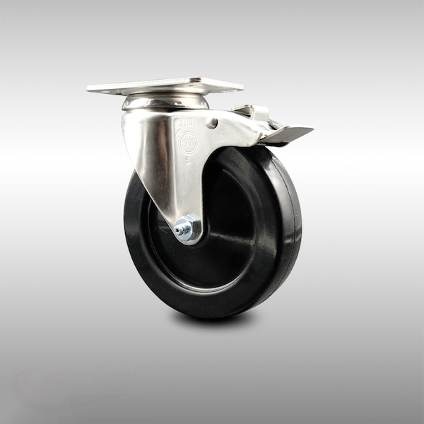 5 Inch 316SS Hard Rubber Wheel Swivel Top Plate Caster with Total Lock Brake SCC